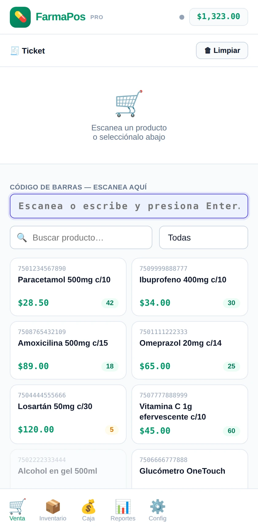 Captura real de la app Farma POS