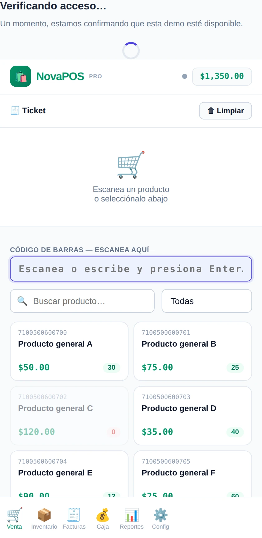 Captura real de la app NovaPOS Pro