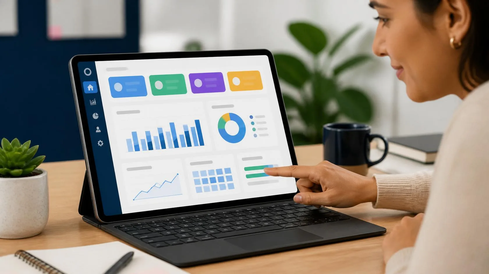 Panel de metas de ventas por asesor en tablet
